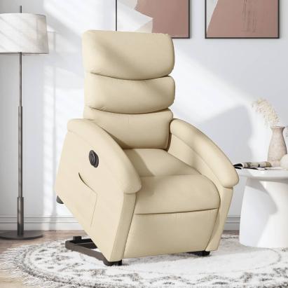 Fotoliu electric rabatabil cu ridicare, crem, textil GartenMobel Dekor
