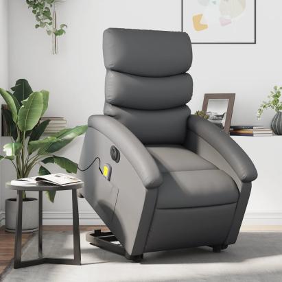Fotoliu masaj rabatabil electric cu ridicare, gri, piele eco GartenMobel Dekor