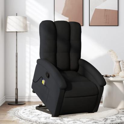 Fotoliu rabatabil de masaj, cu ridicare, negru, material textil GartenMobel Dekor