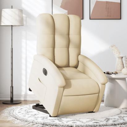 Fotoliu electric rabatabil cu ridicare, crem, textil GartenMobel Dekor