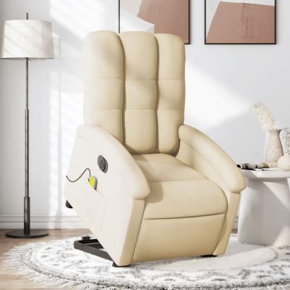 Fotoliu electric de masaj rabatabil cu ridicare, crem, textil GartenMobel Dekor