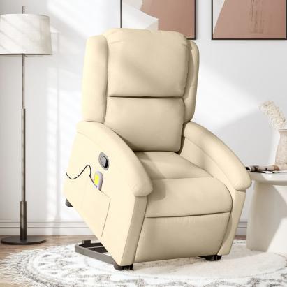 Fotoliu masaj rabatabil cu ridicare, crem, material textil GartenMobel Dekor