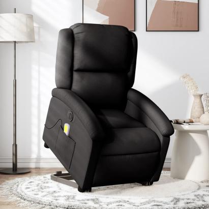 Fotoliu electric de masaj rabatabil cu ridicare, negru, textil GartenMobel Dekor