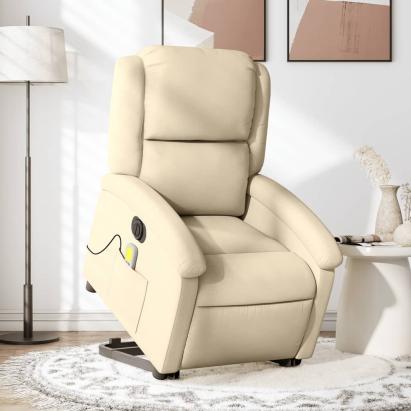 Fotoliu electric de masaj rabatabil cu ridicare, crem, textil GartenMobel Dekor