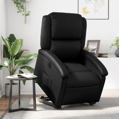 Fotoliu rabatabil electric cu ridicare, negru, piele ecologică GartenMobel Dekor