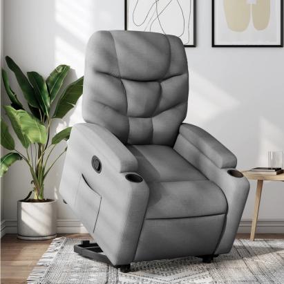 Fotoliu rabatabil cu ridicare, gri deschis, material textil GartenMobel Dekor