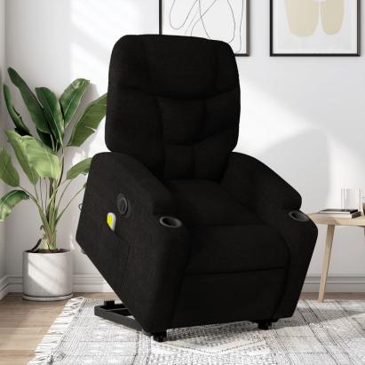 Fotoliu electric de masaj rabatabil cu ridicare, negru, textil GartenMobel Dekor
