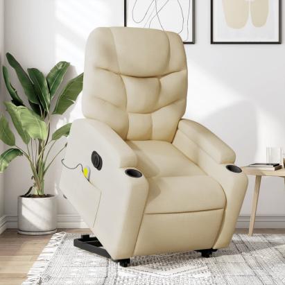 Fotoliu electric de masaj rabatabil cu ridicare, crem, textil GartenMobel Dekor