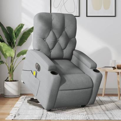 Fotoliu electric masaj rabatabil cu ridicare, gri închis textil GartenMobel Dekor