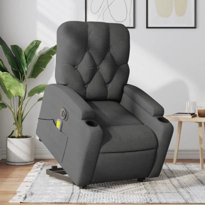 Fotoliu electric masaj rabatabil cu ridicare, gri închis textil GartenMobel Dekor