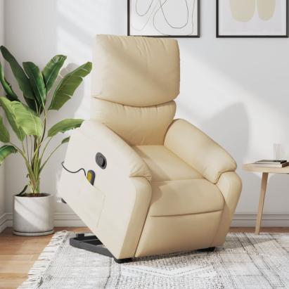 Fotoliu masaj rabatabil cu ridicare, crem, material textil GartenMobel Dekor