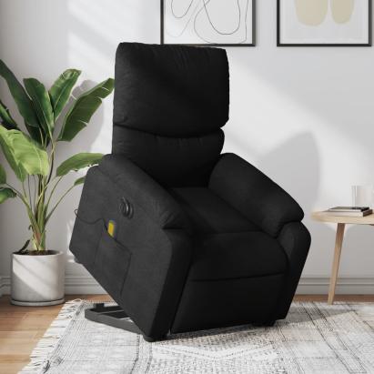 Fotoliu electric de masaj rabatabil cu ridicare, negru, textil GartenMobel Dekor