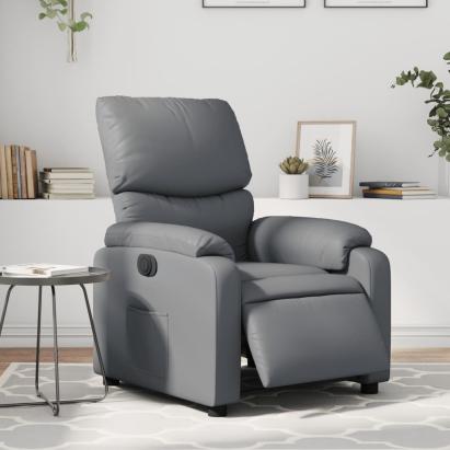 Fotoliu rabatabil electric, gri, piele ecologică GartenMobel Dekor