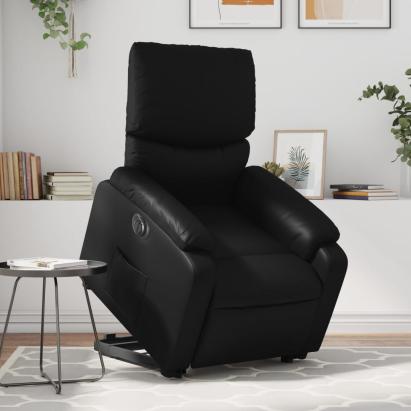 Fotoliu rabatabil electric cu ridicare, negru, piele ecologică GartenMobel Dekor