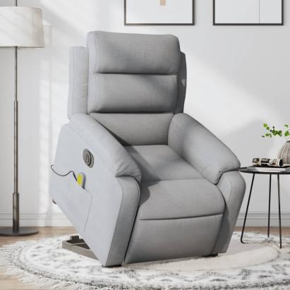 Fotoliu electric masaj rabatabil cu ridicare, gri închis textil GartenMobel Dekor