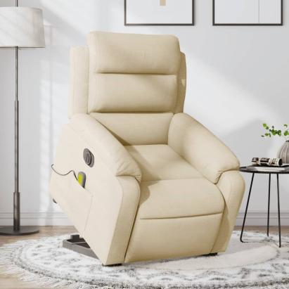 Fotoliu electric de masaj rabatabil cu ridicare, crem, textil GartenMobel Dekor