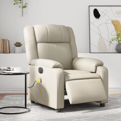 Fotoliu electric de masaj rabatabil, crem, piele ecologică GartenMobel Dekor