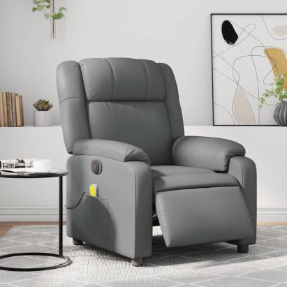 Fotoliu de masaj electric rabatabil, gri, piele ecologică GartenMobel Dekor