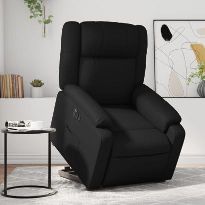 Fotoliu rabatabil electric cu ridicare, negru, piele ecologică GartenMobel Dekor