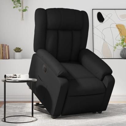 Fotoliu rabatabil electric cu ridicare, negru, piele ecologică GartenMobel Dekor