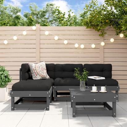 Set mobilier relaxare de grădină 5 piese gri lemn masiv de pin GartenMobel Dekor