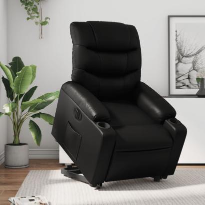 Fotoliu rabatabil electric cu ridicare, negru, piele ecologică GartenMobel Dekor