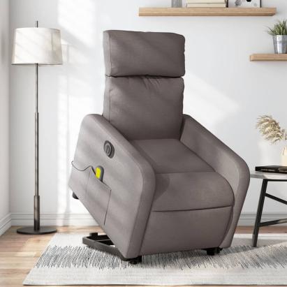 Fotoliu electric masaj rabatabil cu ridicare, gri taupe, textil GartenMobel Dekor