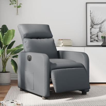 Fotoliu rabatabil electric, gri, piele ecologică GartenMobel Dekor