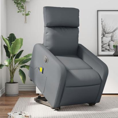 Fotoliu masaj rabatabil electric cu ridicare, gri, piele eco GartenMobel Dekor