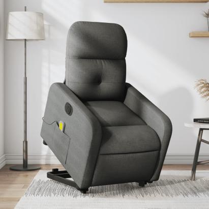 Fotoliu electric masaj rabatabil cu ridicare, gri închis textil GartenMobel Dekor