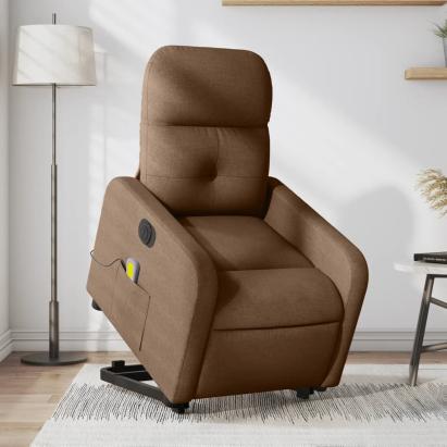 Fotoliu electric de masaj rabatabil cu ridicare, maro, textil GartenMobel Dekor