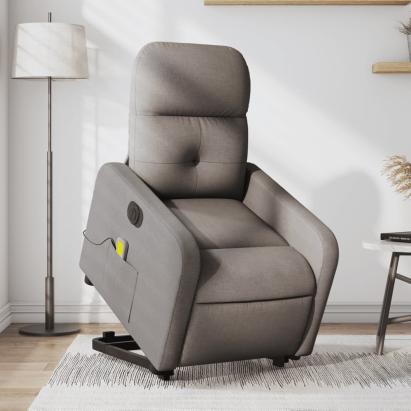Fotoliu electric masaj rabatabil cu ridicare, gri taupe, textil GartenMobel Dekor