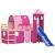 Pat etajat de copii cu turn, roz, 80x200 cm, lemn masiv pin GartenMobel Dekor