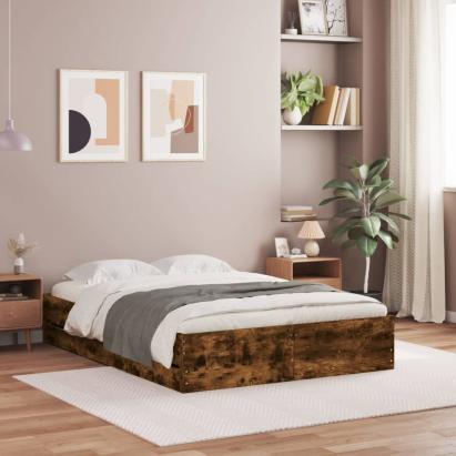 Cadru pat cu sertare stejar fumuriu 135x190 cm lemn prelucrat GartenMobel Dekor