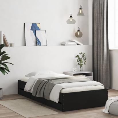 Cadru de pat cu sertare, negru, 90x190 cm, lemn prelucrat GartenMobel Dekor