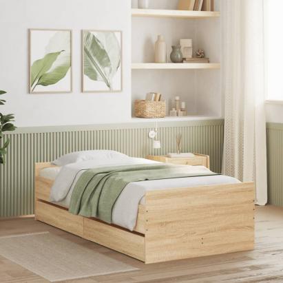 Cadru pat cu sertare, stejar sonoma, 75x190 cm, mic single GartenMobel Dekor
