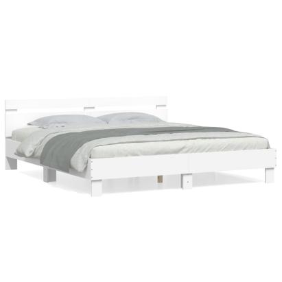 Cadru de pat cu tăblie 200x200 cm, alb, lemn prelucrat GartenMobel Dekor