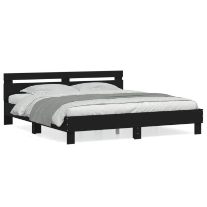Cadru de pat cu tăblie 200x200 cm, negru, lemn prelucrat GartenMobel Dekor