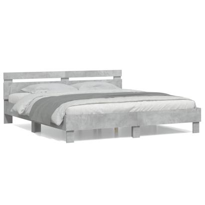 Cadru de pat cu tăblie gri beton 200x200 cm lemn prelucrat GartenMobel Dekor