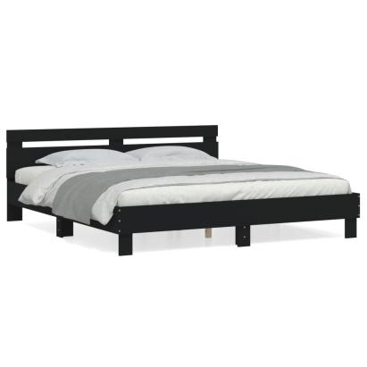 Cadru de pat cu tăblie, negru, 180x200 cm, lemn prelucrat GartenMobel Dekor