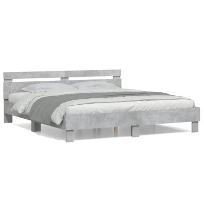 Cadru de pat cu tăblie gri beton 160x200 cm lemn prelucrat GartenMobel Dekor