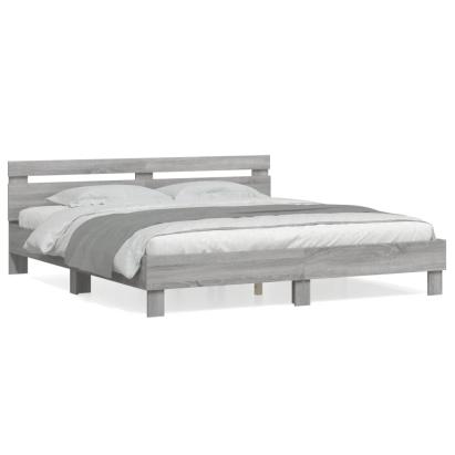 Cadru de pat cu tăblie, gri sonoma, 160x200 cm lemn prelucrat GartenMobel Dekor