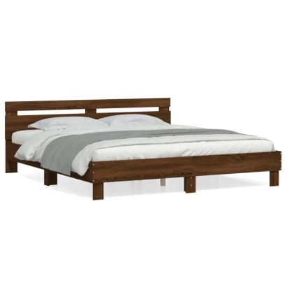 Cadru de pat cu tăblie, stejar maro, 160x200 cm, lemn prelucrat GartenMobel Dekor