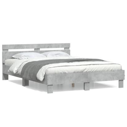 Cadru de pat cu tăblie gri beton 140x200 cm lemn prelucrat GartenMobel Dekor