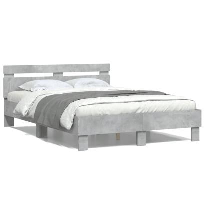 Cadru de pat cu tăblie gri beton 120x200 cm lemn prelucrat GartenMobel Dekor