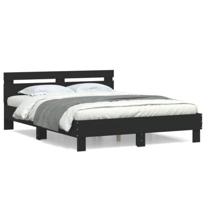 Cadru de pat cu tăblie, negru, 140x190 cm, lemn prelucrat GartenMobel Dekor