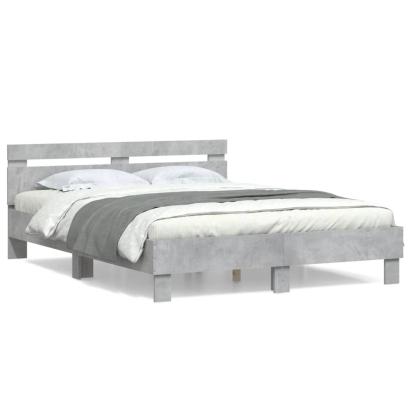 Cadru de pat cu tăblie gri beton 140x190 cm lemn prelucrat GartenMobel Dekor