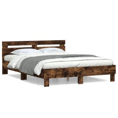 Cadru de pat cu tăblie stejar fumuriu 140x190 cm lemn prelucrat GartenMobel Dekor