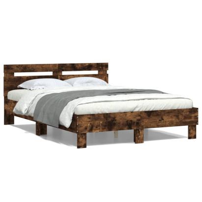Cadru de pat cu tăblie stejar fumuriu 120x190 cm lemn prelucrat GartenMobel Dekor