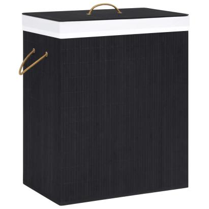 Coș de rufe din bambus cu 2 secțiuni, negru, 100 L GartenMobel Dekor